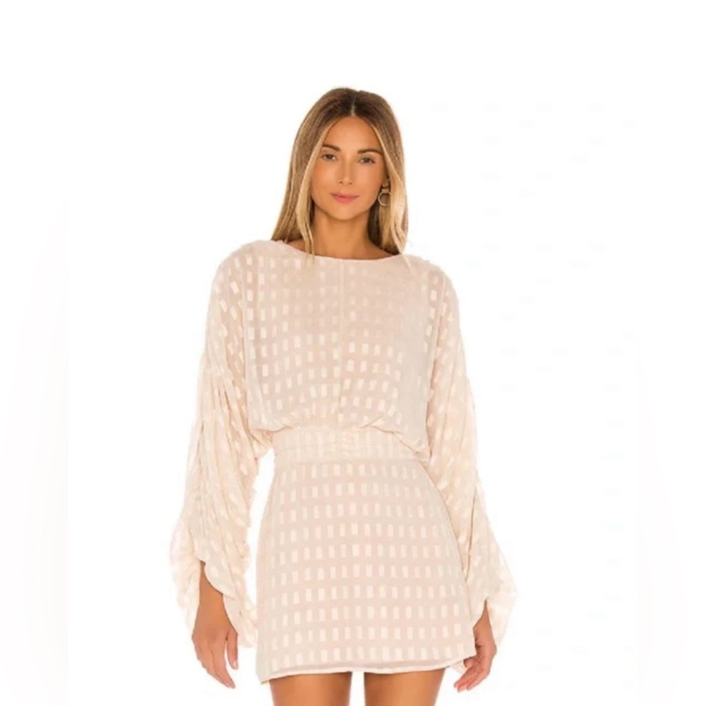 House of Harlow 1960 Cream Textured Long Sleeve Mini Dress